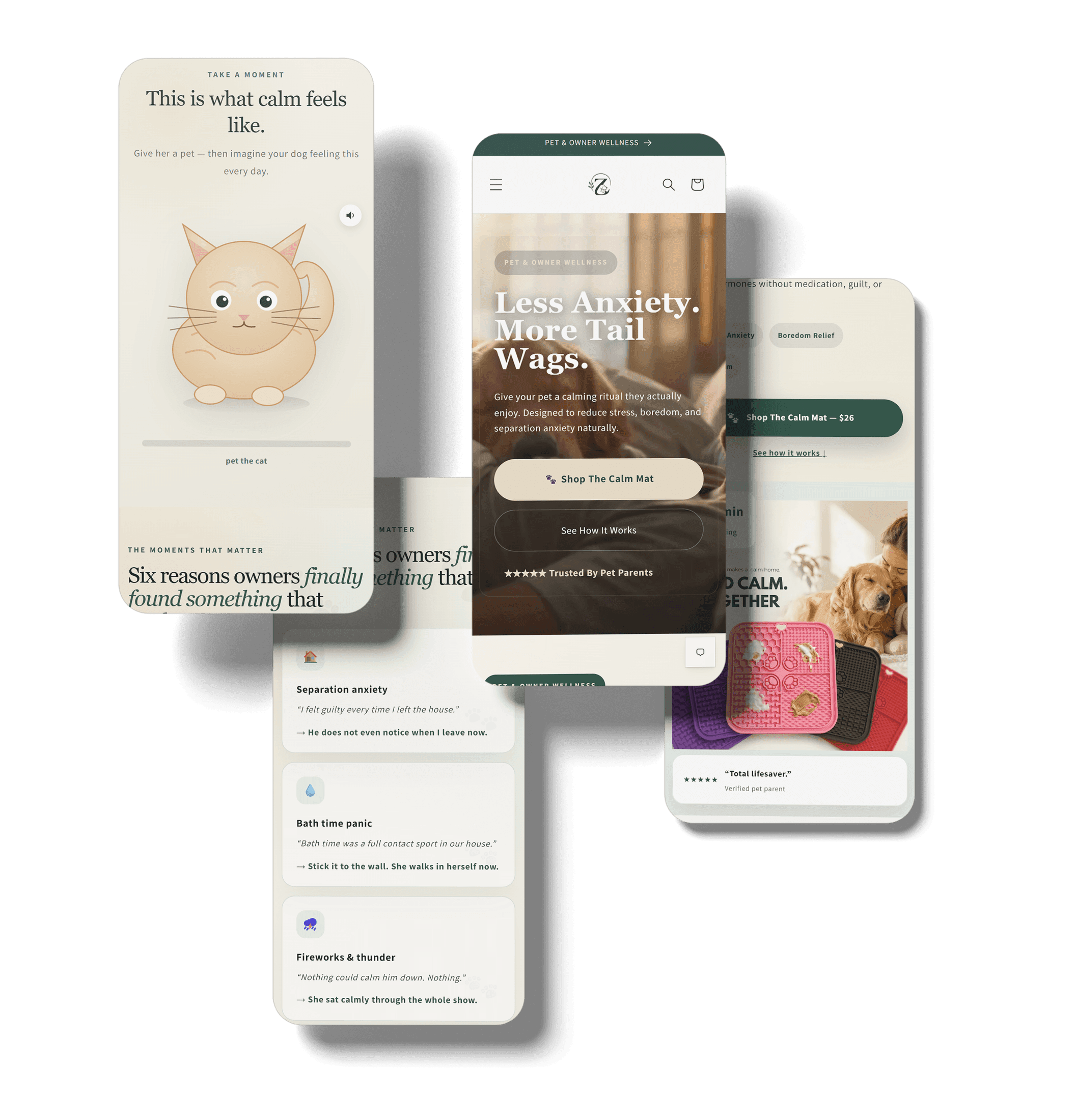 Zaove Pets mobile website screens